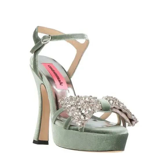 Custommade Arla Crystal Upper Heels Green Size 41 US 10.5 NWB